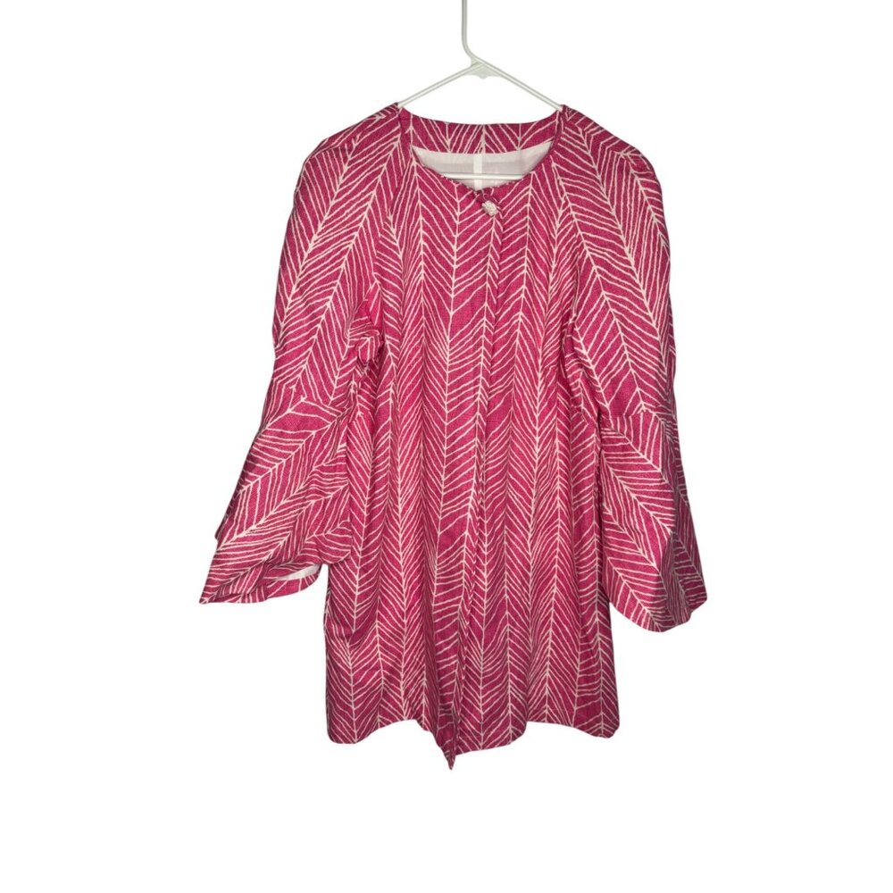 Vintage Pink & White Leaf Print Jacket With Flared Sleeves